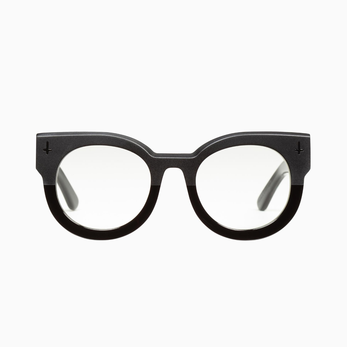 Valley Eyewear - A Dead Coffin Club S0159-CLR Matte to Gloss Black w. Inverted Crosses/Clear Lens