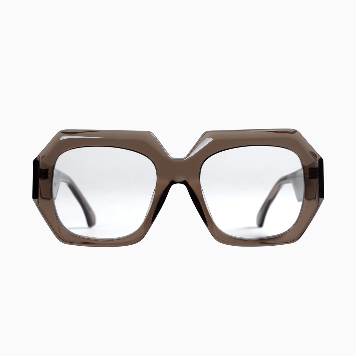 Valley Eyewear - Monolith S0691-CLR Transparent Mocha w.Gold Metal Trim/Clear Lens